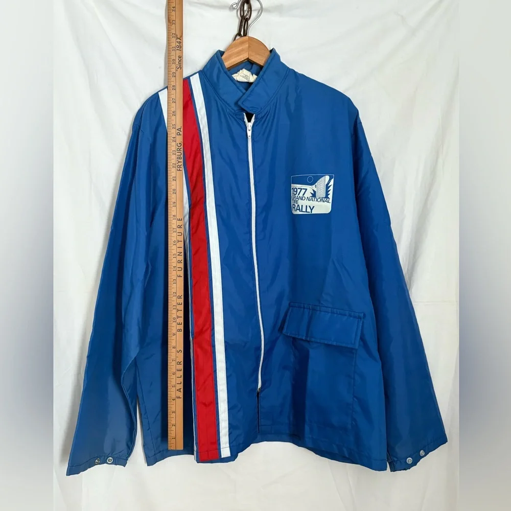 Vintage 1977 Grand National Tire Rally Jacket Mens XL BLUE Holloway Windbreaker